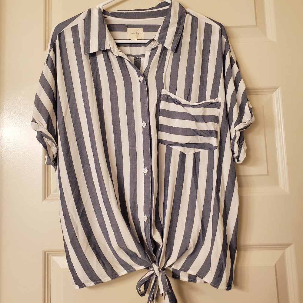 Shaelyn Striped Tie Front Top